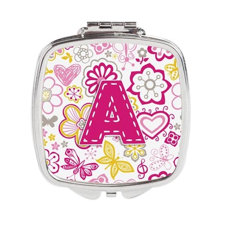 Carolines Treasures CJ2005-ASCM Letter A Flowers & Butterflies Pink Compact Mirror
